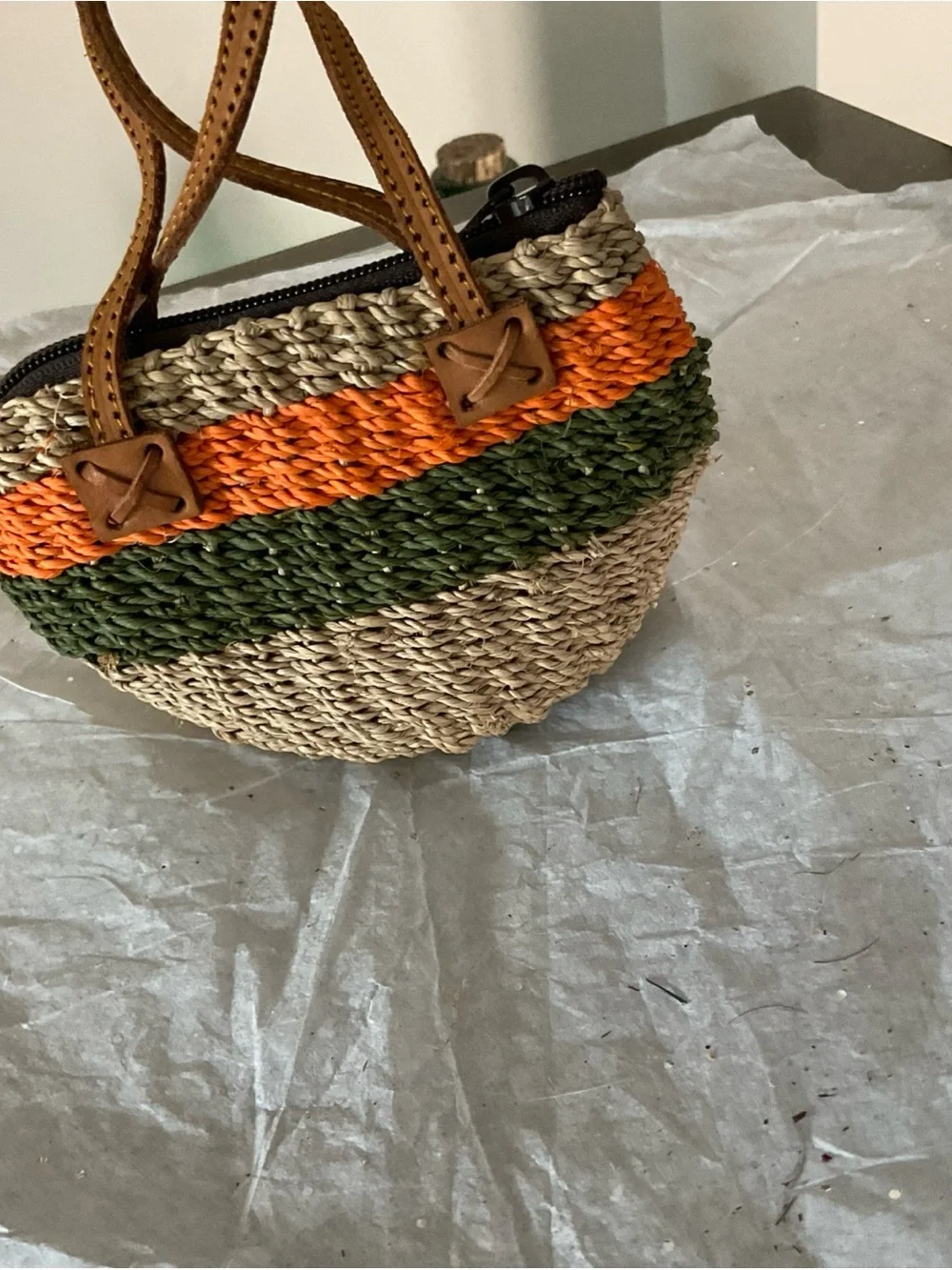 Mini  African Woven Sisal Kiondo Leather Strap with Zip